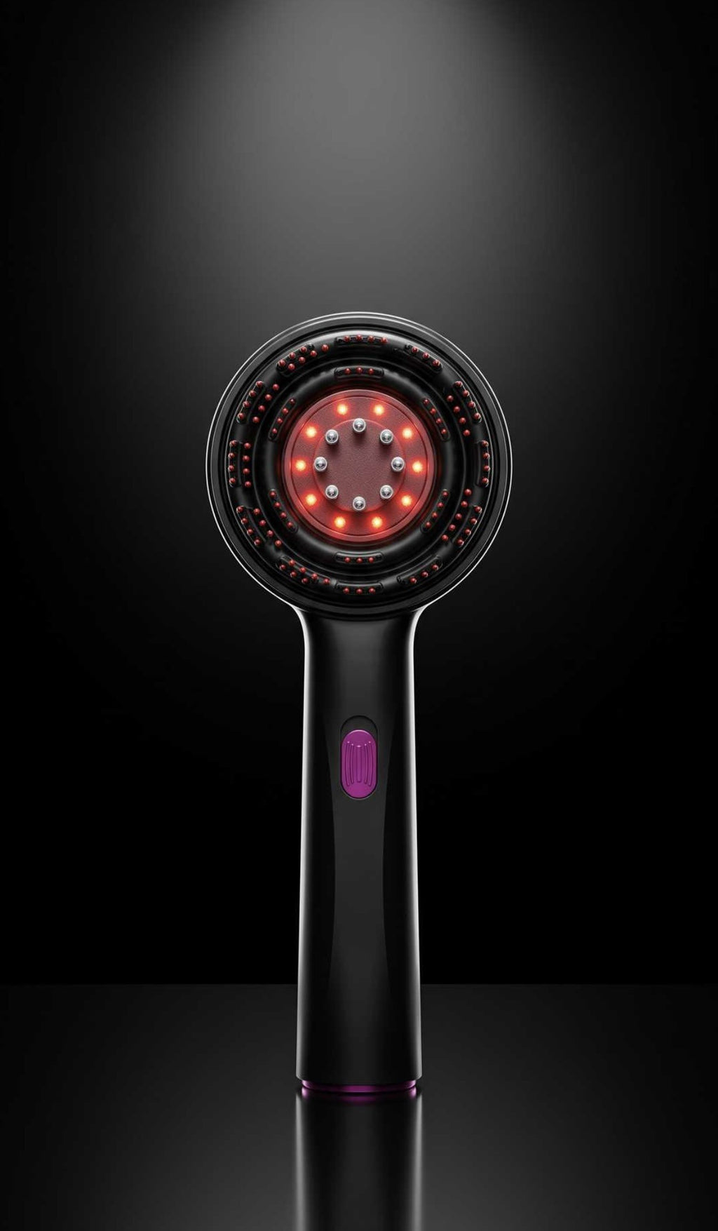 Brosse Hairflow allumée, lumière rouge LED, sur fond noir