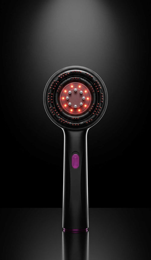 Brosse Hairflow allumée, lumière rouge LED, sur fond noir